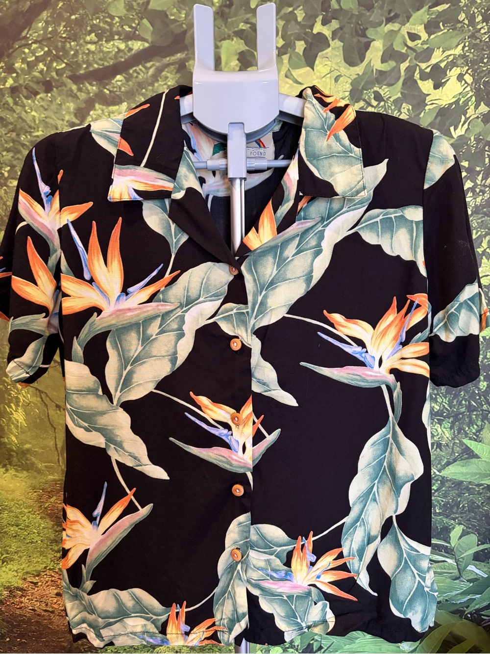 Men's Black Tropical Print Short-Sleeve Shirt - Orange & Green Floral